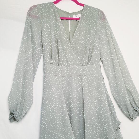Japna Light Green Floral Tiered Career Casual Dress SZ L Long Sleeve Boho V-Neck - Picture 2 of 8